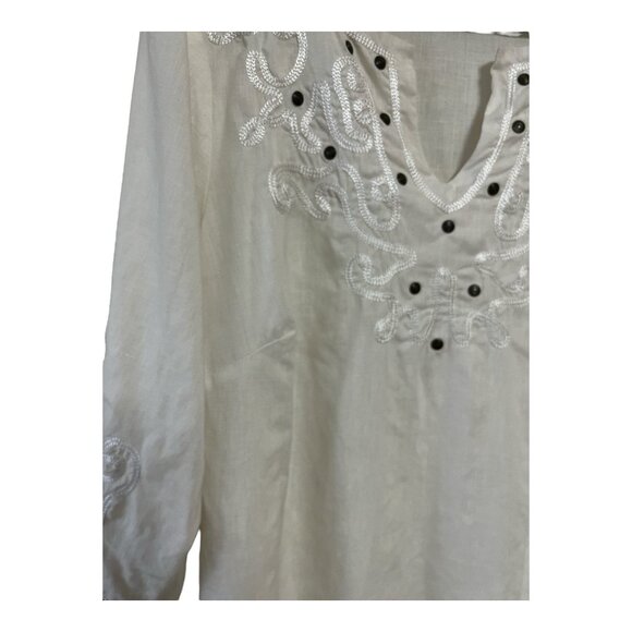 Edward Woman Irish Linen Embroidered Top 2X White Tunic Blouse – Boho Peasant St - Picture 5 of 8